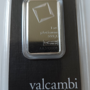1 oz Platinum Bar – Valcambi Suisse – .9995 Fine Platinum